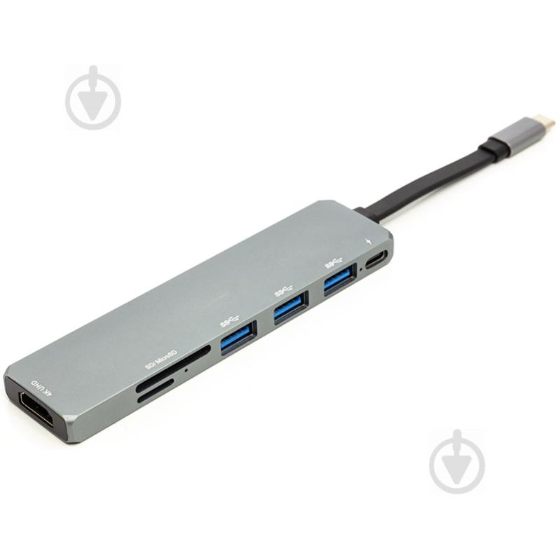 USB-хаб PowerPlant USB 3.1 Type-C - USB Hub, HDMI, Card Reader (SD, micro SD) - фото 1