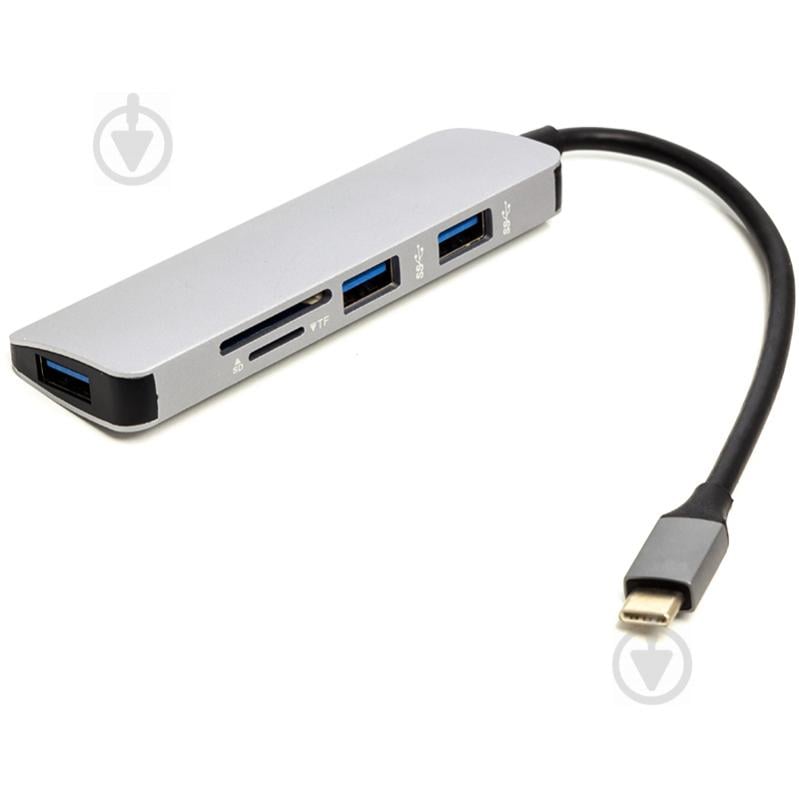 USB-хаб PowerPlant USB Type-C – 3xUSB 3.0 Ports + TF/SD Card Reader - фото 1