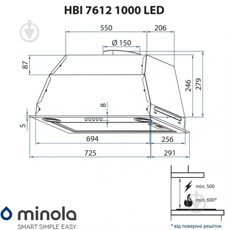 Витяжка Minola HBI 7612 WH 1000 LED повновбудовувана - фото 11