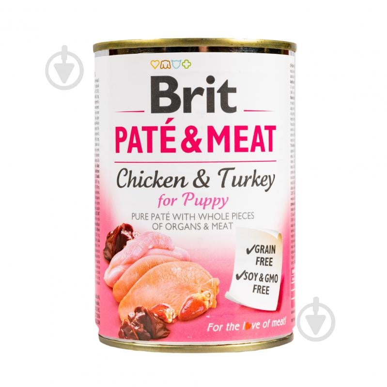 Консерва для собак для усіх порід Brit Care Pate&Meat курка та індичка 400 г - фото 1