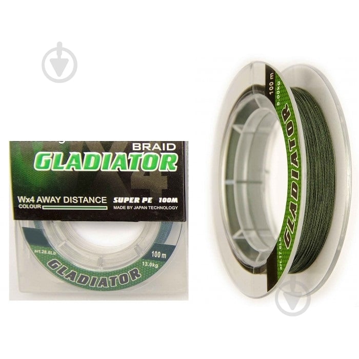 Шнур GLADIATOR 100м 0,14мм 13кг зеленый - фото 1