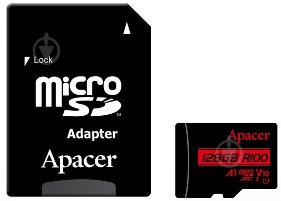 Карта пам'яті Apacer microSD 128 ГБ Class 10 (AP128GMCSX10UB-R ) + SD adapter - фото 1