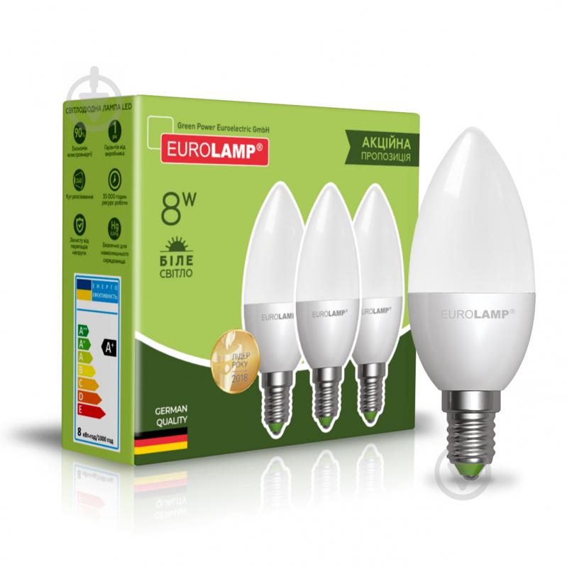 Лампа светодиодная Eurolamp 3 шт./уп. 8 Вт C37 матовая E14 220 В 4000 К - фото 1