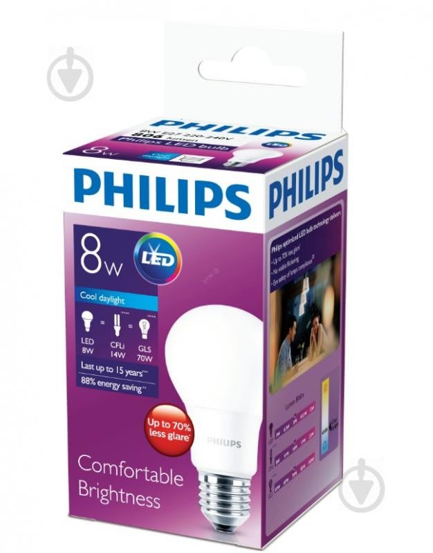 Лампа светодиодная Philips LEDBulb PF 8 Вт A60 матовая E27 220 В 6500 К - фото 2