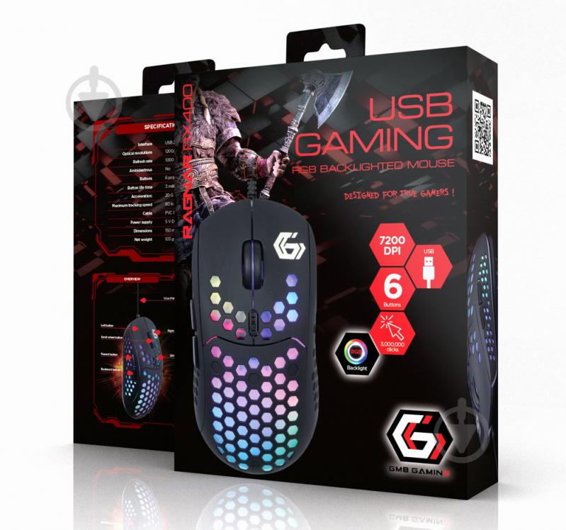 Мышка Gembird 6 Buttons, USB, RGB, 7200 DPI black (MUSG-RAGNAR-RX400) - фото 4