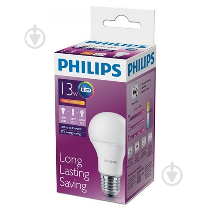 Лампа світлодіодна Philips CorePro 13 Вт A60 матова E27 220 В 2700 К - фото 2