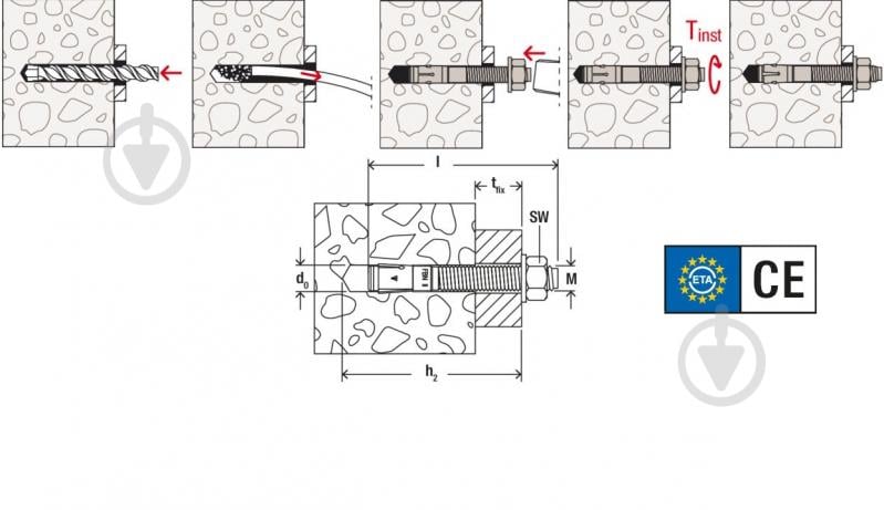 Анкерний болт fischer FBN II 12/160 12x256 мм 45269 - фото 5 Анкерний болт fischer FBN II 12/160 12x256 мм 45269 - фото 5