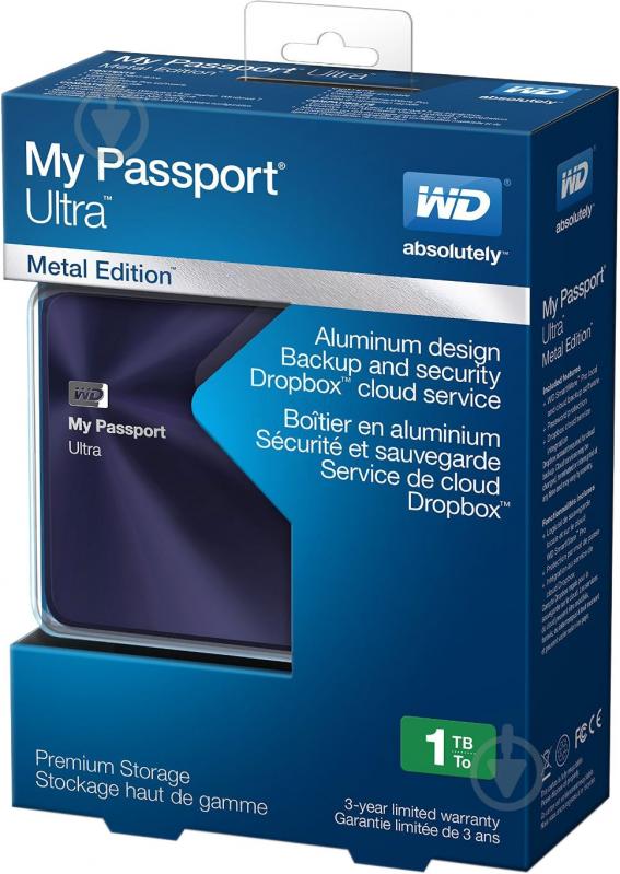 Внешний жесткий диск Western Digital My Passport Ultra Metal Edition 1 ТБ 2,5" USB 3.0 (WDBTYH0010BBA-EESN) black/blue - фото 6