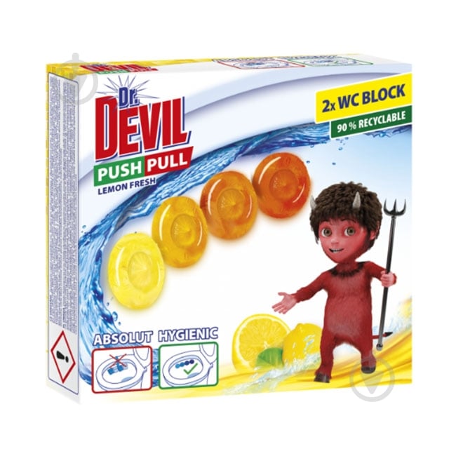 Диски туалетні Dr.Devil PUSH PULL Lemon Fresh 2х20 г 0,04 л - фото 1
