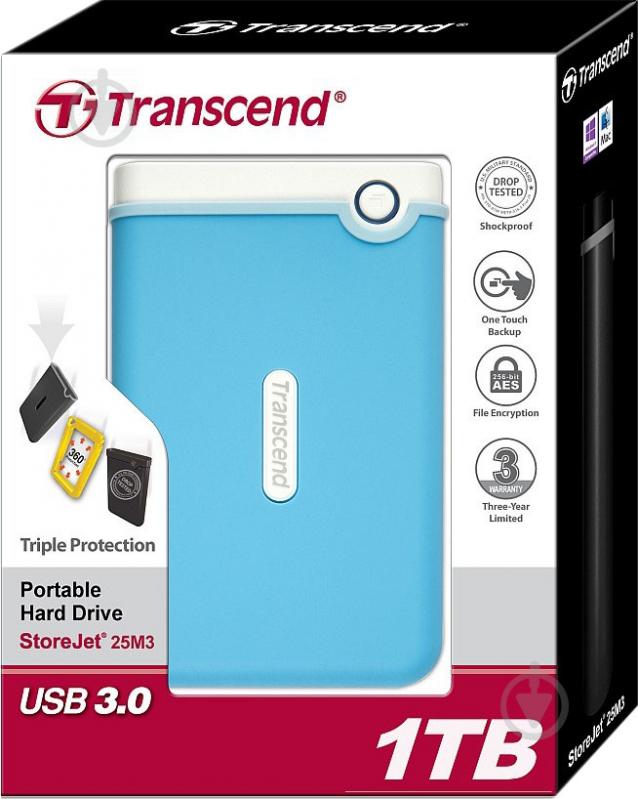 Внешний жесткий диск Transcend StoreJet 1 ТБ 2,5" USB 3.0 (TS1TSJ25M3B) blue - фото 4