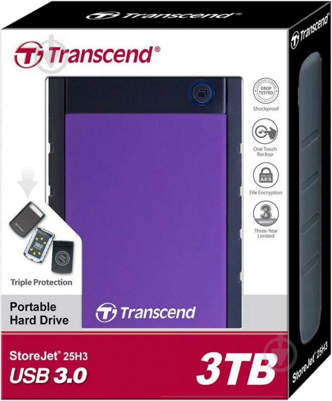 Зовнішній жорсткий диск Transcend StoreJet 3 ТБ 2,5" USB 3.0 (TS3TSJ25H3P) purple - фото 4