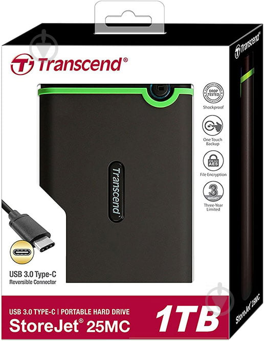 Зовнішній жорсткий диск Transcend StoreJet 1 ТБ 2,5" USB Type-C (TS1TSJ25MC) - фото 4