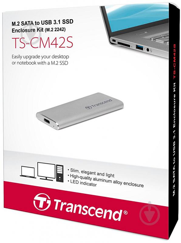 Корпус Transcend для SSD SATA M.2 2242 USB 3.1 Gen 1 Metal Silver TS-CM42S - фото 4