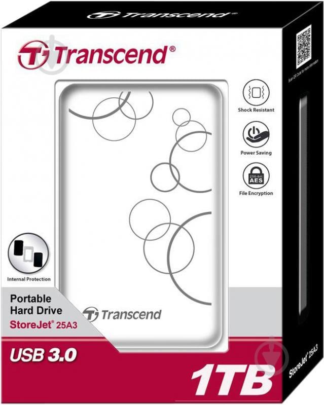 Внешний жесткий диск Transcend StoreJet 1 ТБ 2,5" USB 3.0 (TS1TSJ25A3W) white - фото 4