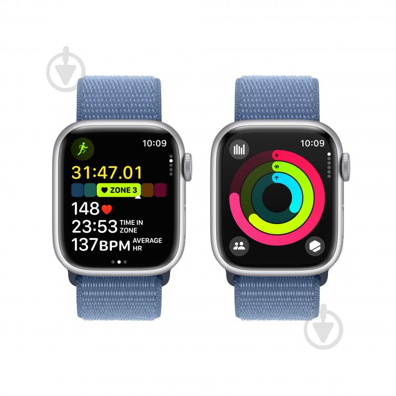 Смарт-годинник Apple Watch Series 9 GPS 41mm Silver Aluminium Case with Winter Blue Sport Loop (MR923QP/A) - фото 5