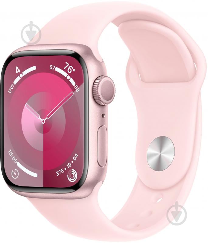 Смарт-часы Apple Watch Series 9 GPS 41mm Pink Aluminium Case with Pink Sport Band - S/M (MR933QP/A) - фото 1