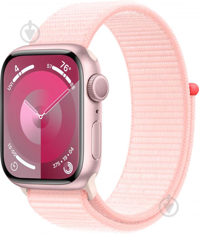 Смарт-часы Apple Watch Series 9 GPS 41mm Pink Aluminium Case with Light Pink Sport Loop (MR953QP/A) - фото 1