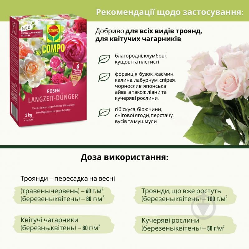 Удобрение Compo твердое длительного действия для роз 2кг (3589) - фото 6