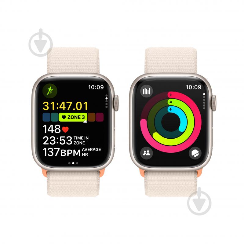 Смарт-годинник Apple Watch Series 9 GPS 45mm Starlight Aluminium Case with Starlight Sport Loop (MR983QP/A) - фото 5