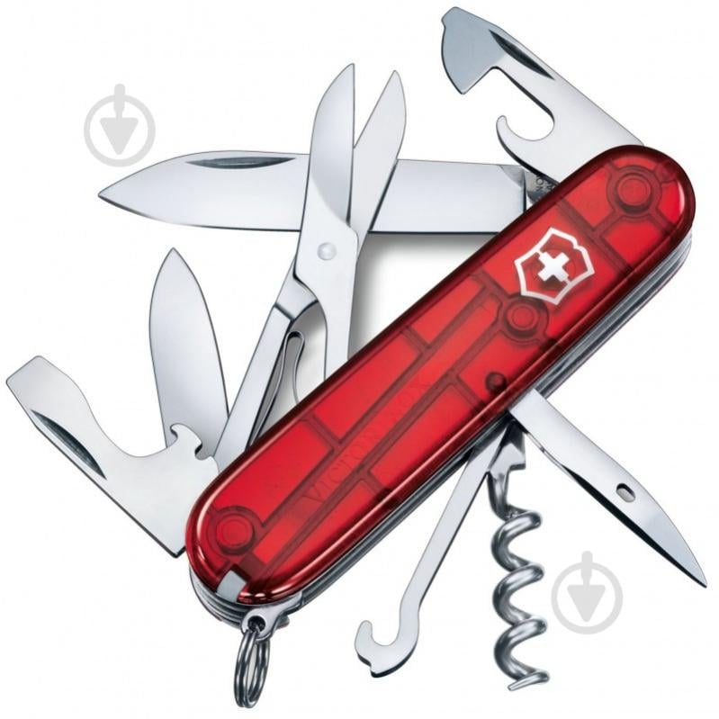 Ніж швейцарський Victorinox CLIMBER 1.3703.TB1 Артикул: Vx13703.TB1, червоні напівпрозорі накладки 88303 - фото 1