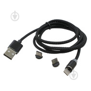 Дата-кабель Patron USB – microUSB + Apple Lightning 1 м черный (CAB-PN-MAGN-3IN1) - фото 1