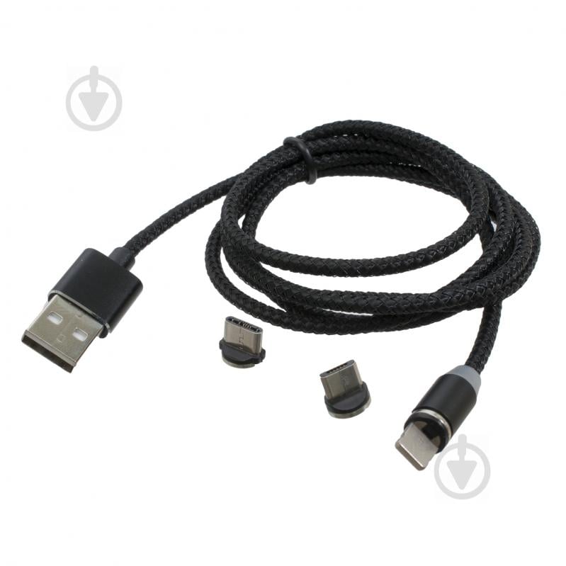 Дата-кабель Patron USB – microUSB + Apple Lightning 1 м черный (CAB-PN-MAGN-3IN1) - фото 2