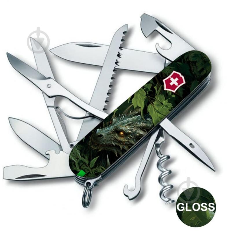 Ніж швейцарський Victorinox HUNTSMAN ZODIAC Зелений дерев'яний дракон 1.3713.3.Z3240p 100025 - фото 1