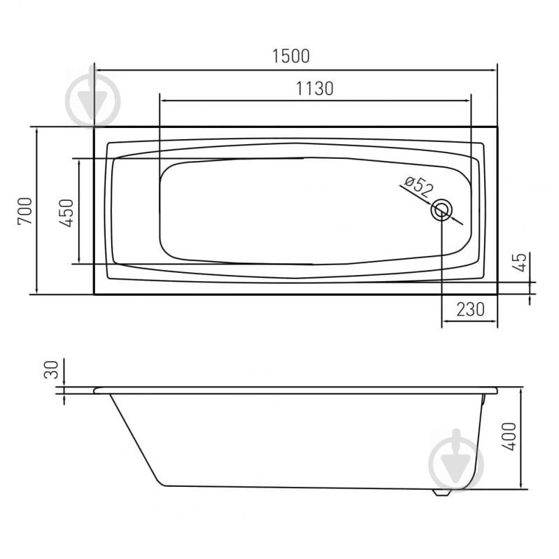 Ванна акрилова VOLLE Solar TS-1579340 150х70 см - фото 2