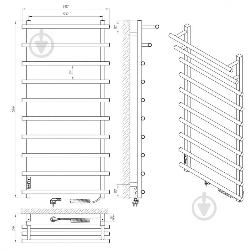 Полотенцесушитель электрический Laris Каскад Премиум П10 500х1200 правое подключение 73207369 - фото 6