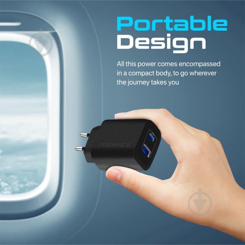 Сетевое зарядное устройство Promate Biplug-2 17 Вт USB-C+USB-A - фото 3