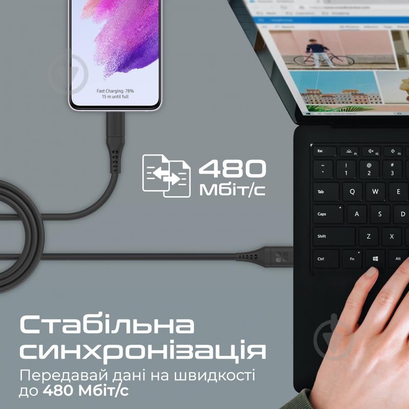 Кабель Promate PowerLink-AC120 USB-A to USB-C 3А 1,2 м чорний (powerlink-ac120.black) - фото 3