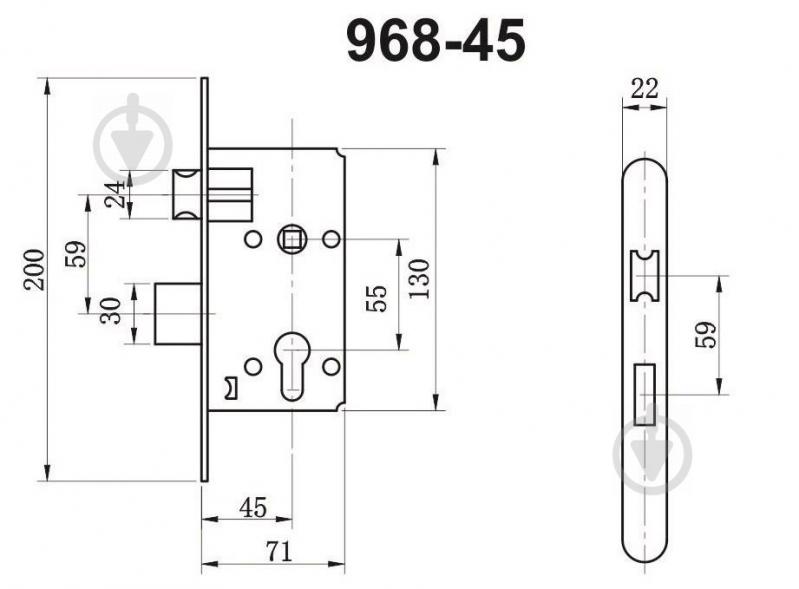 Замок врезной с ручками цилиндровый Bruno 55910K6 (цилиндр цинк.60мм+3 кл) 55 мм никель/золотой без петель - фото 7