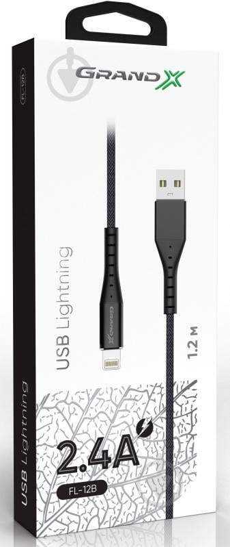 Кабель Grand-X USB-Lightning 1,2 м черный (FL-12) - фото 3
