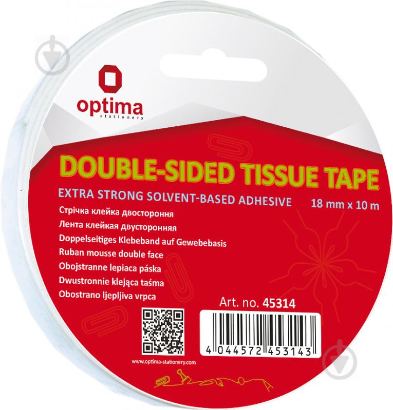 Клейкая лента двухсторонняя TISSUE Solvent 18 мм х 10 м O45314 Optima - фото 1