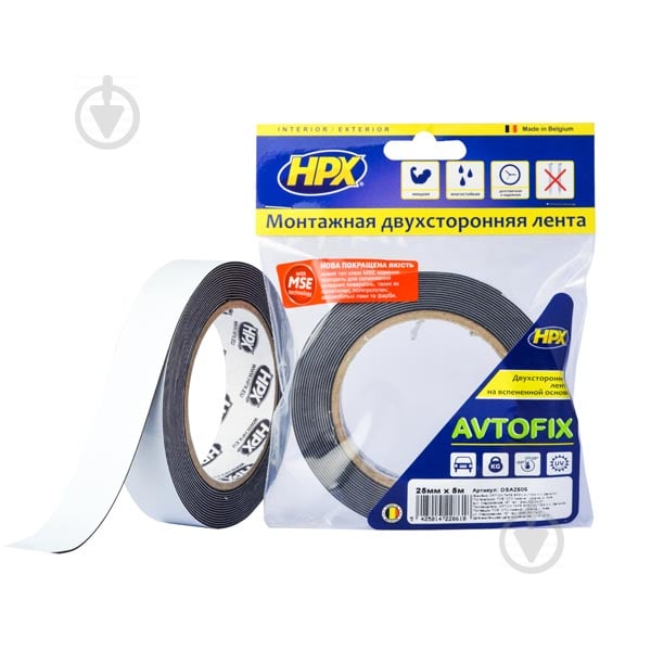 Двухсторонняя автомобильная клейкая лента HPX Autofix MSE DSA2505 25 мм 1 мм 5 м черный - фото 1