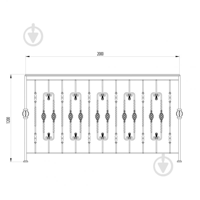 Кована балконна огорожа Артдеко БО-01 2000х1200 мм (комплект елементів) - фото 1
