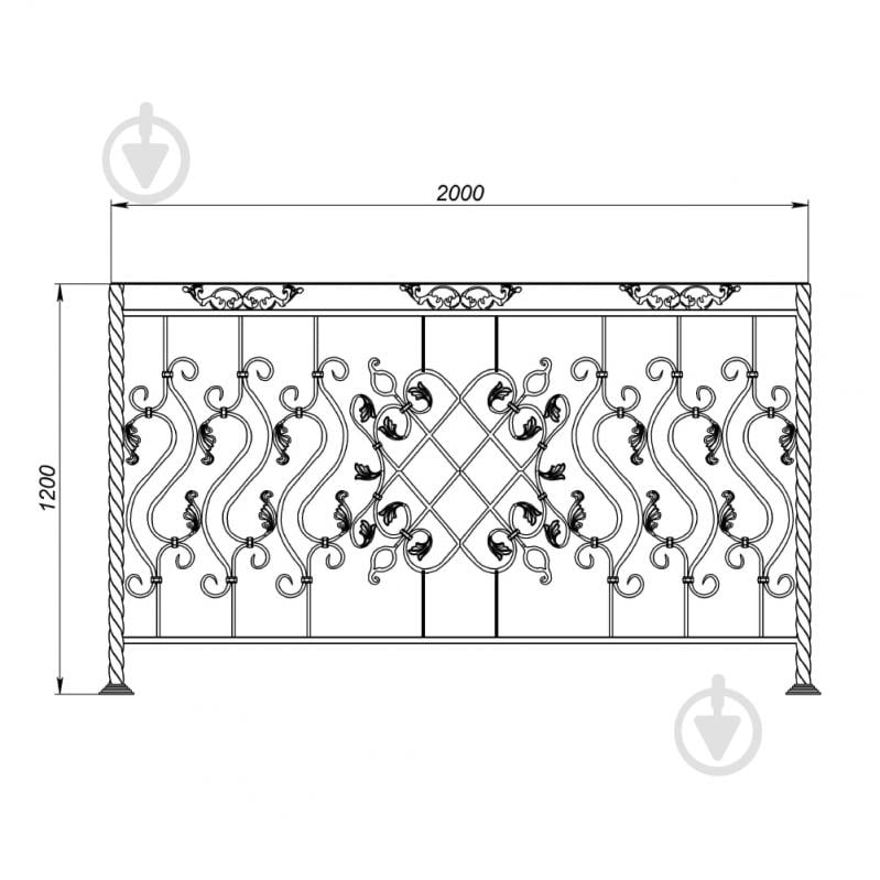 Кована балконна огорожа БО-03 2000х1200 мм - фото 1