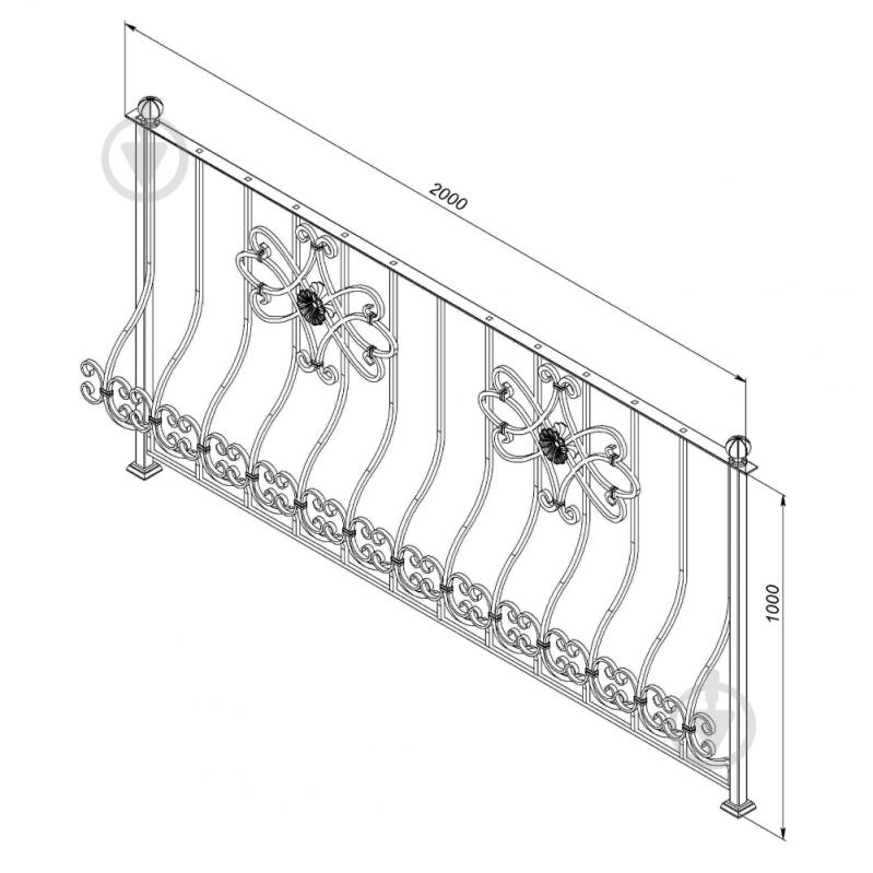 Кованое балконное ограждение БО-10 2000х1000 мм - фото 1
