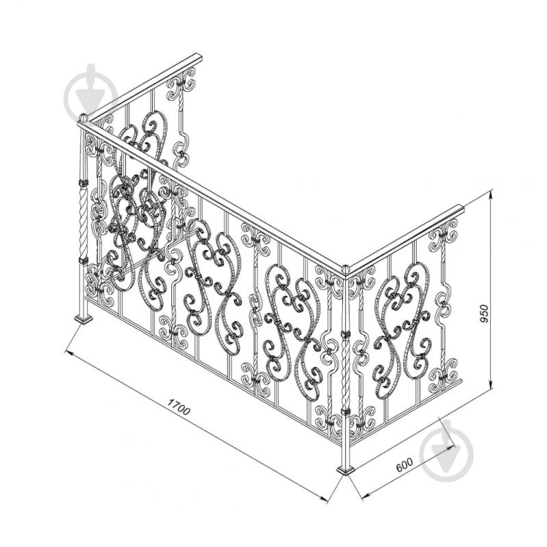 Кована балконна огорожа Артдеко БО-11 1700х1050х750 мм (комплект елементів) - фото 2