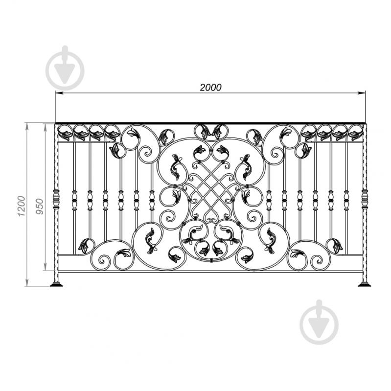 Кованое балконное ограждение БО-14 2000х1200(950) мм - фото 2