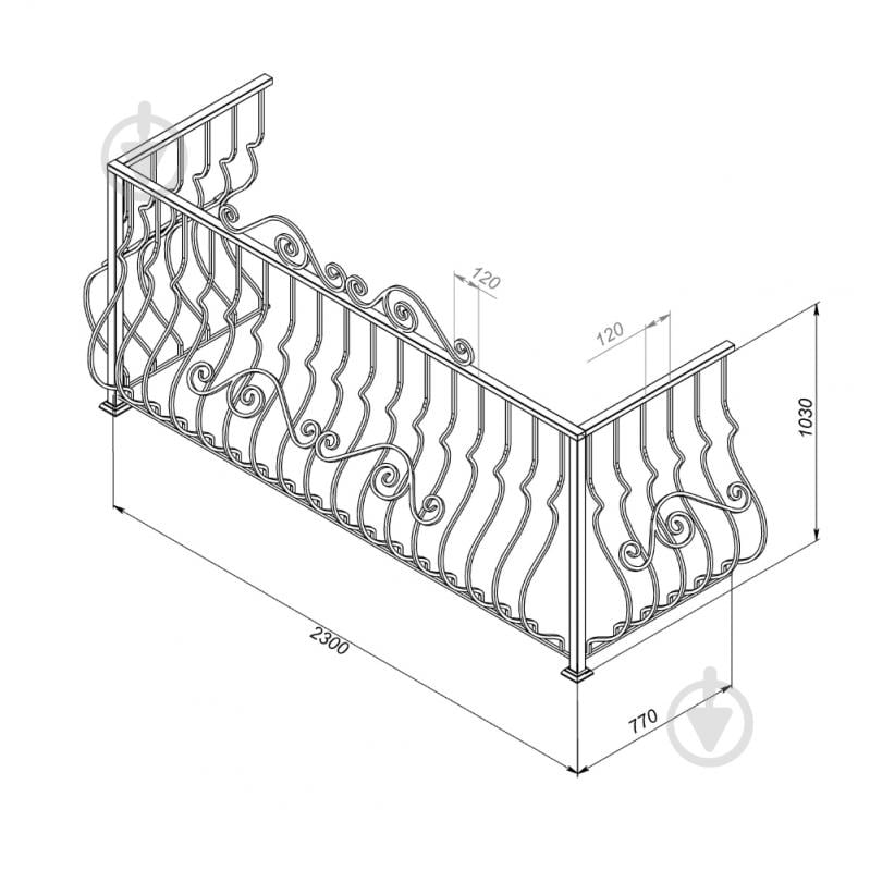 Кована балконна огорожа БО-16 2300х1030х770 мм - фото 2