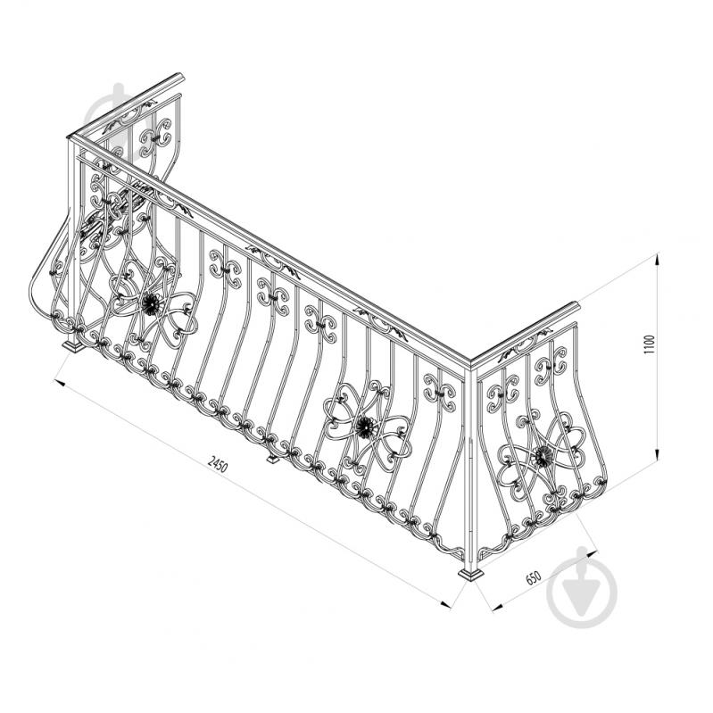 Кованое балконное ограждение БО-17 2450х1100х650 мм - фото 2
