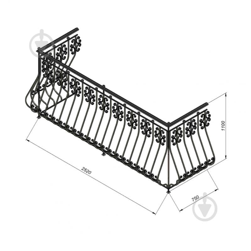Кована балконна огорожа БО-18 2520х1100х750 мм - фото 2
