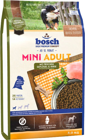 Корм для малих порід Bosch Petfood Mini Adult Птиця і просо 3 кг 3 кг - фото 1