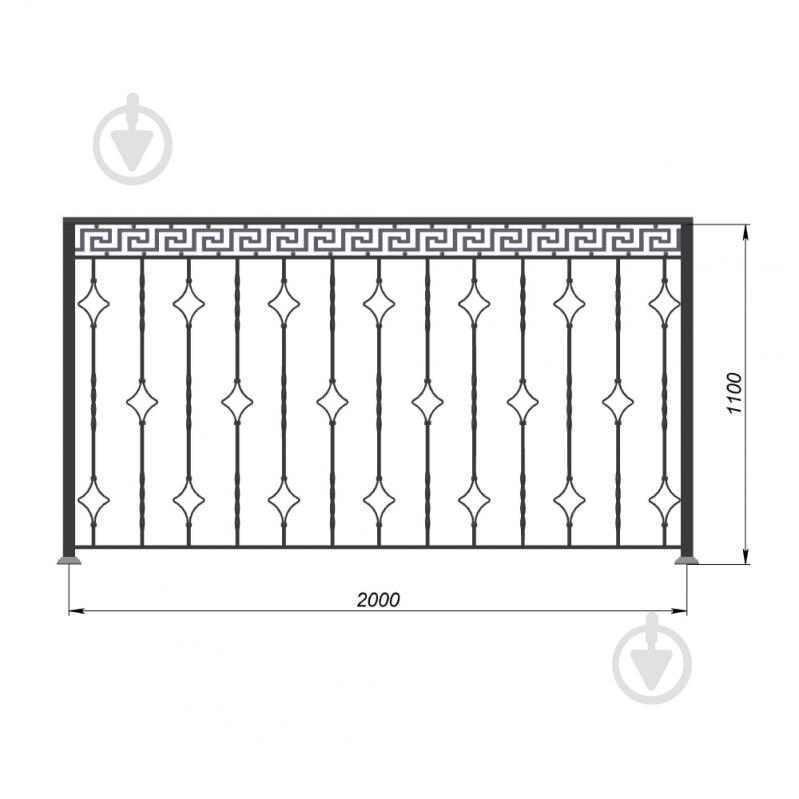 Кованое балконное ограждение БО-25 2000х1100 мм - фото 1