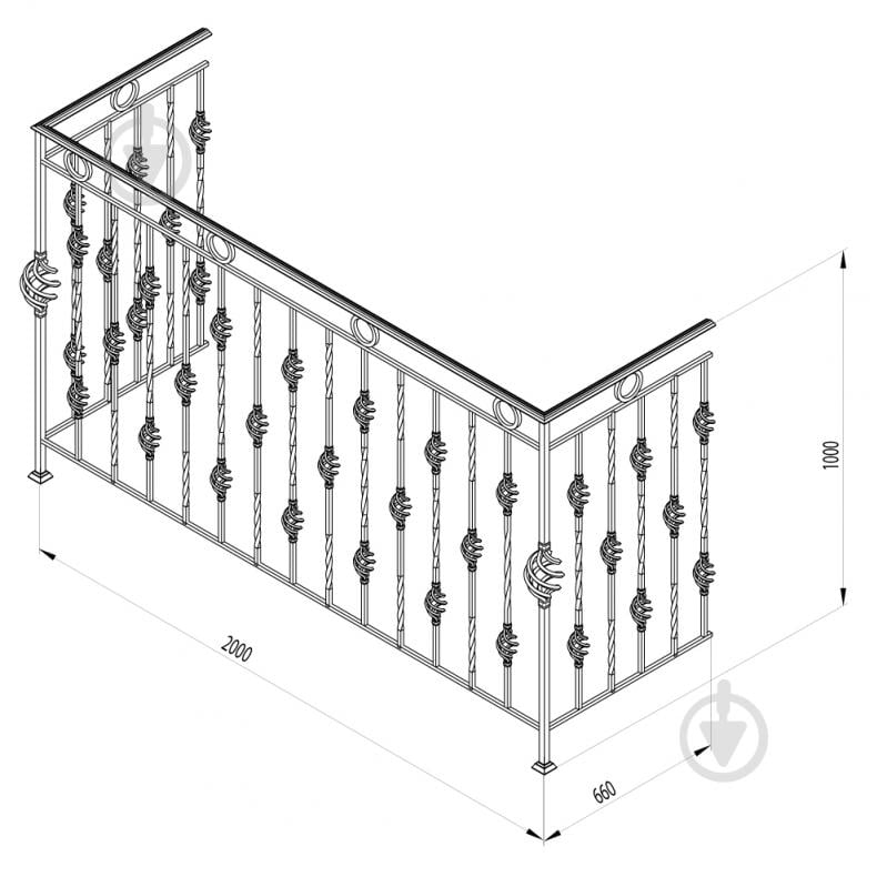 Кована балконна огорожа БО-29 2000х1200х660 мм - фото 2