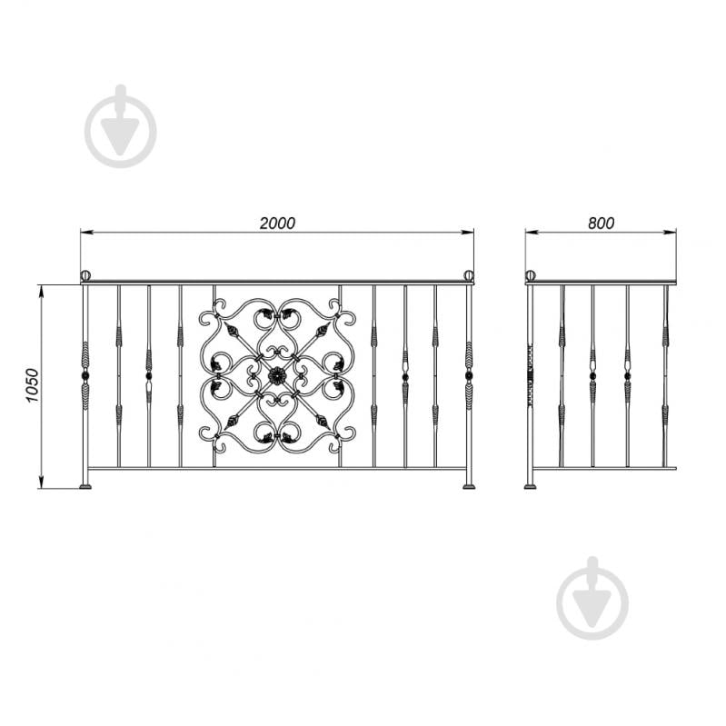 Кована балконна огорожа БО-32 2000х1050х800 мм - фото 2