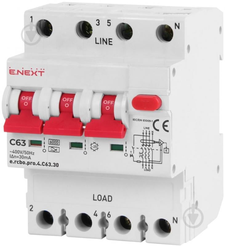 Дифференциальный автомат E.NEXT e.rcbo.pro.4.C63.30 p0720020 - фото 1