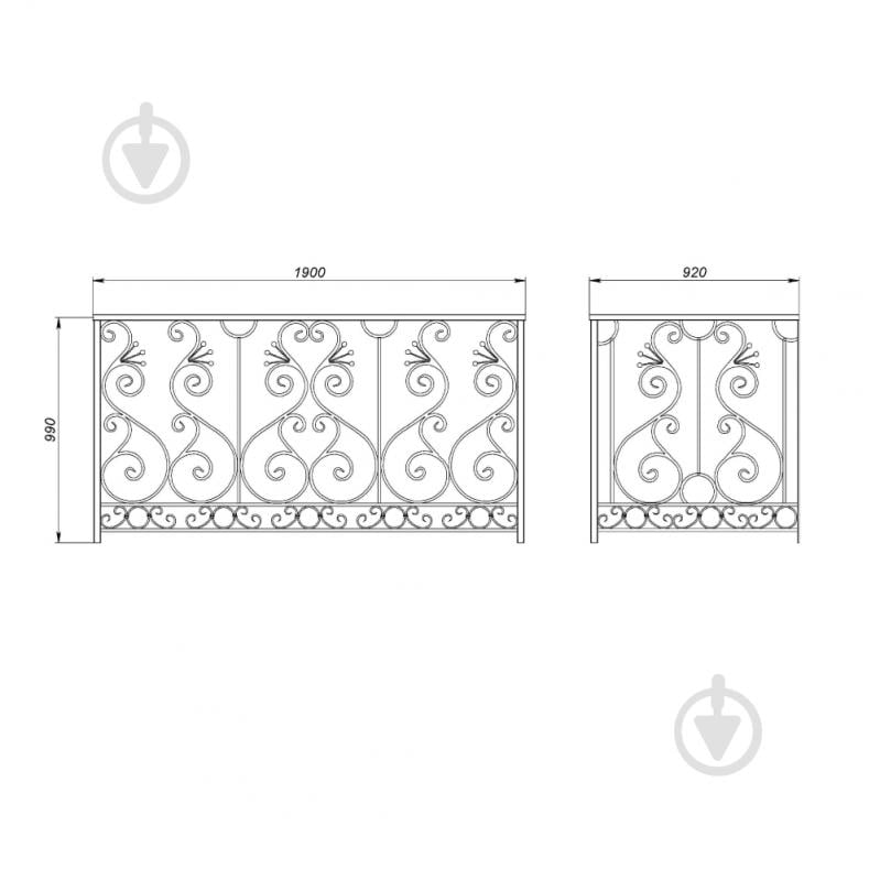 Кованое балконное ограждение БО-34 1900х990х920 мм - фото 2