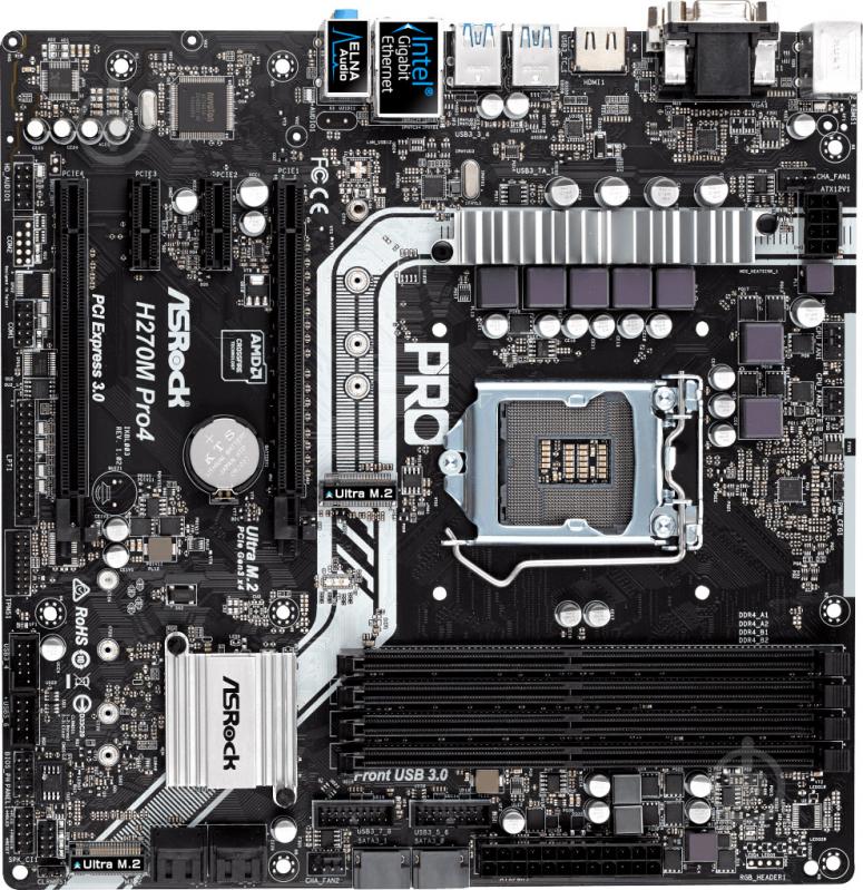 Материнская плата ASRock H270M_PRO4 (Socket 1151, Intel H270, mirco ATX) - фото 1